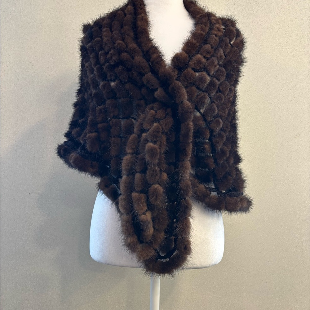 Genuine Mink Fur Knit Shawl / Vest – Luxurious Brown